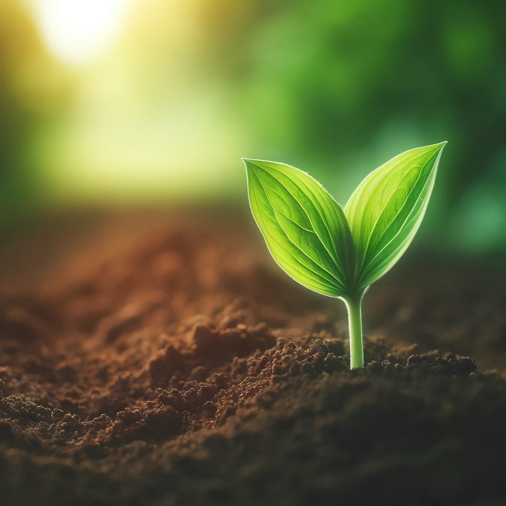Green sprout growing from soil representing growth and new beginnings